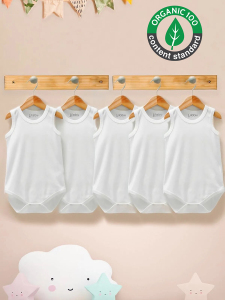 %100 Organik 5li Beyaz Atlet Bebek Body Zıbın - Lilabio