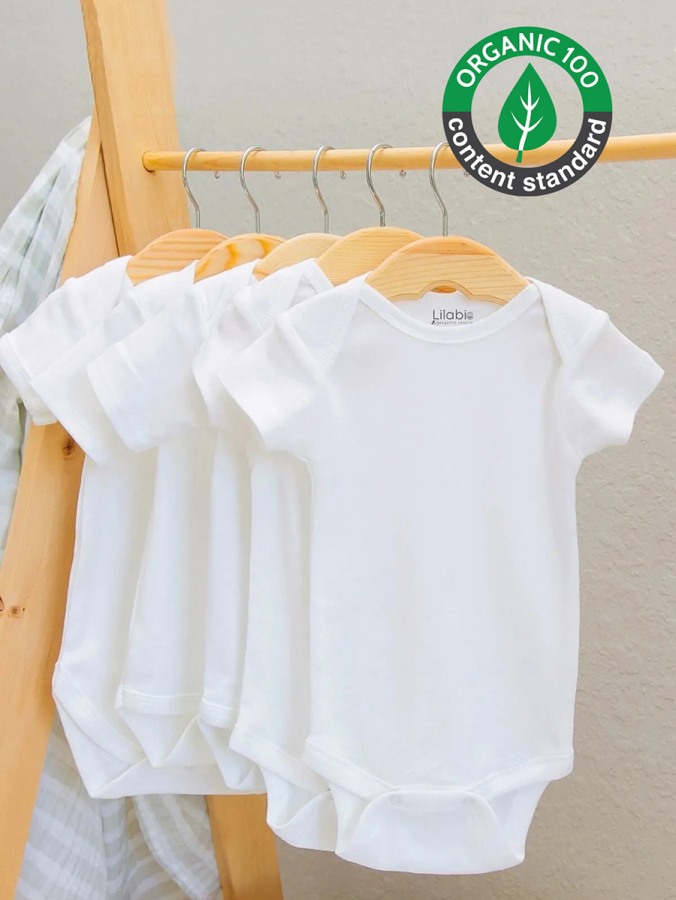 %100 Organik 5li Beyaz Kısa Kollu Bebek Body Zıbın - 1