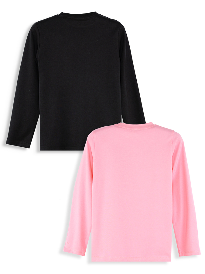 2-Pack Basic Black&Pink Girl T-shirt - 4