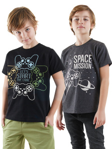 2 Pack Boy Black&Anthracite T-shirts Game - Denokids