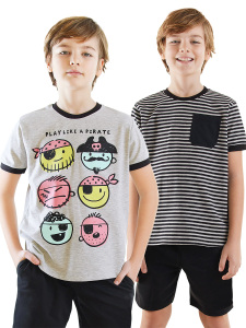 2 Pack Boy Black&Grey T-shirts Pirate - Denokids