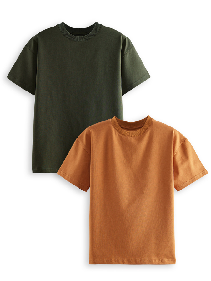 2 Pack Boy Khaki&Brown T-shirts - 3