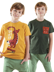 2 Pack Boy Khaki&Mustard T-shirts - Denokids