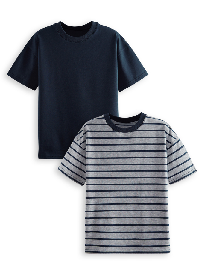 2 Pack Boy Navy Blue&Grey T-shirts - 3