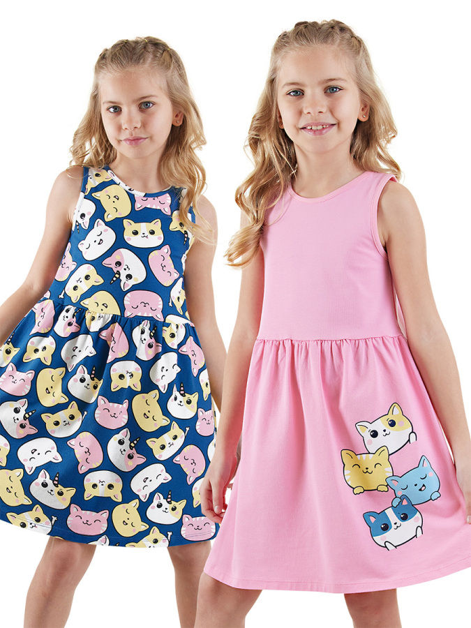 2 Pack Girl Cotton Jersey Dresses Kitties - 1