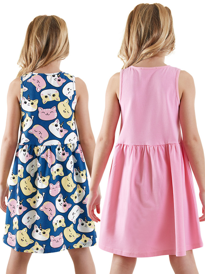 2 Pack Girl Cotton Jersey Dresses Kitties - 2