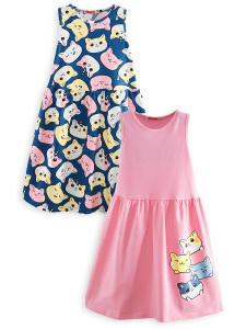 2 Pack Girl Cotton Jersey Dresses Kitties - 3