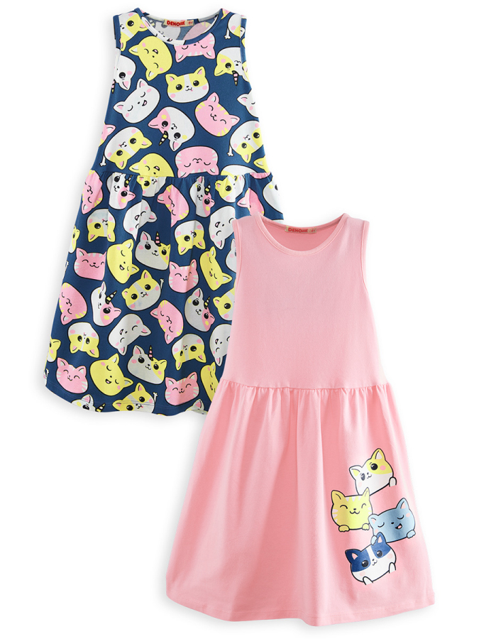 2 Pack Girl Cotton Jersey Dresses Kitties - 4