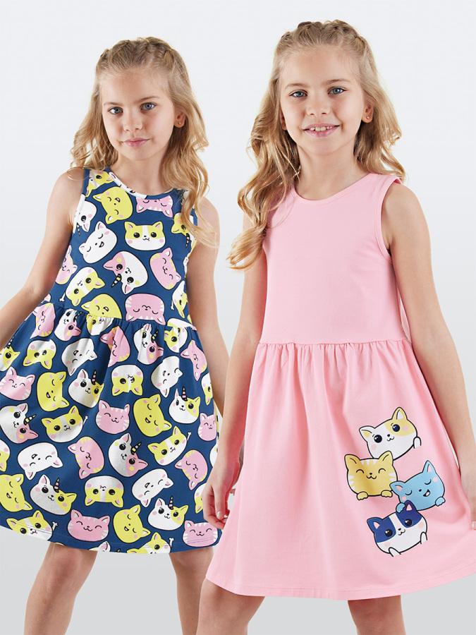 2 Pack Girl Cotton Jersey Dresses Kitties - 1