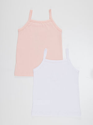2 Pack Girls Pink&Off White Vests