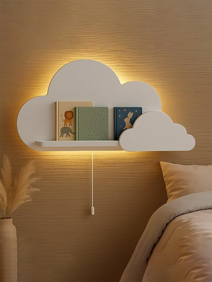 2’li Işıklı Beyaz Bulut Raf Seti - 2