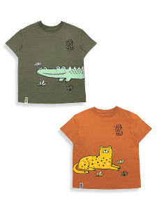 Erkek Çocuk T-shirt 2'li Paket Timsah Leopar Baskılı Kısa Kol T-shirt Pamuklu - 4