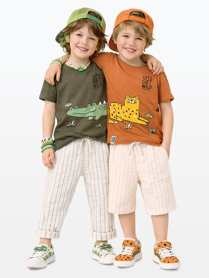 Erkek Çocuk T-shirt 2'li Paket Timsah Leopar Baskılı Kısa Kol T-shirt Pamuklu - 1