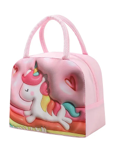 3 Boyutlu Unicorn Kız Çocuk Yalıtımlı Pembe Beslenme Çantası - Denostore