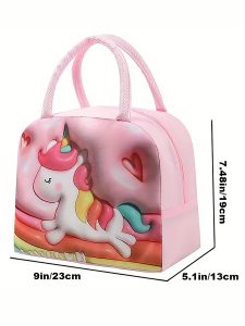 3 Boyutlu Unicorn Kız Çocuk Yalıtımlı Pembe Beslenme Çantası - 2