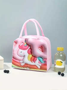 3 Boyutlu Unicorn Kız Çocuk Yalıtımlı Pembe Beslenme Çantası - 3