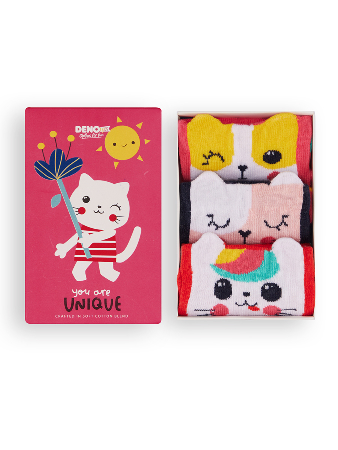 3-Pack Boxed Girl Kittens Socks - 1