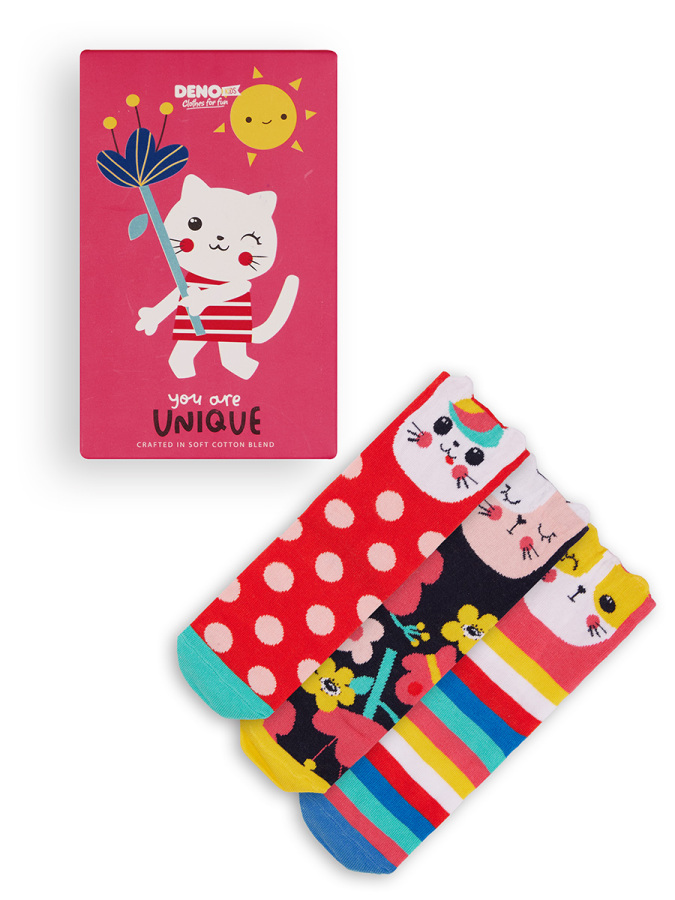 3-Pack Boxed Girl Kittens Socks - 3