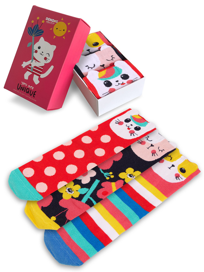 3-Pack Boxed Girl Kittens Socks - 1
