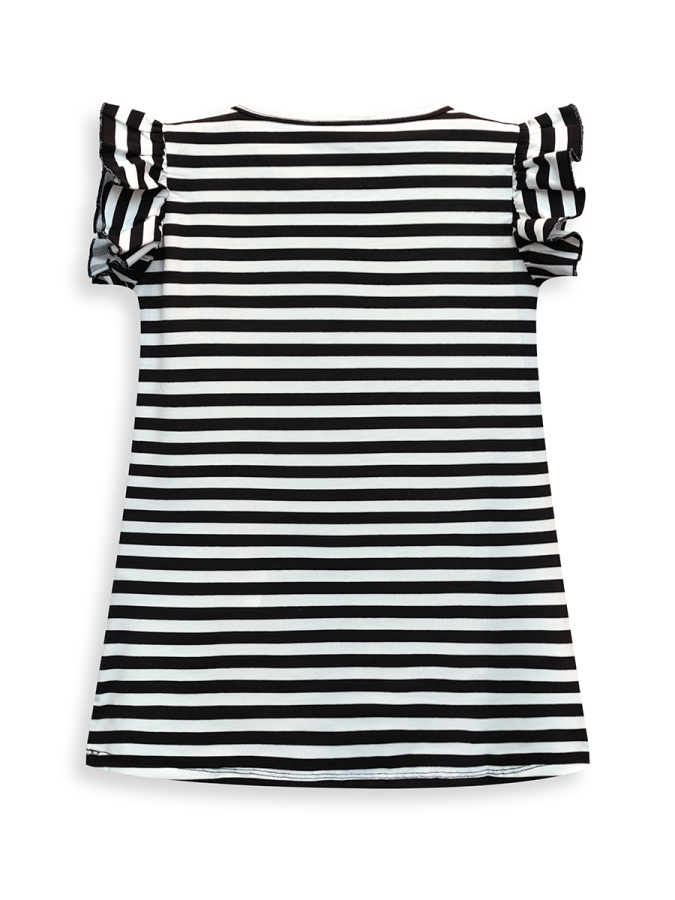3D Flower Girls Black&White Striped Spring Summer Dress - 4