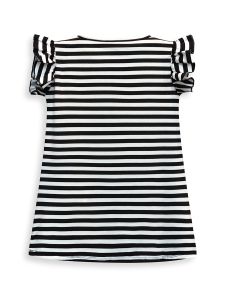 3D Flower Girls Black&White Striped Spring Summer Dress - 5