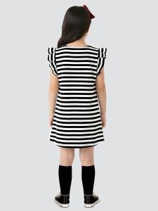 3D Flower Girls Black&White Striped Spring Summer Dress - 2