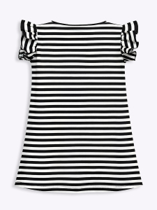 3D Flower Girls Black&White Striped Spring Summer Dress - 5