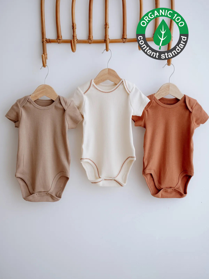 3lü Pamuklu Kaşkorse Kısa Kollu Body Set Renkli - 1