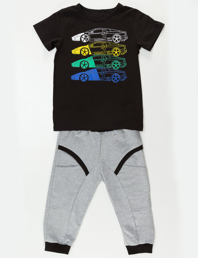 4 Cars Erkek Çocuk T-shirt Kapri Şort Takım - 7