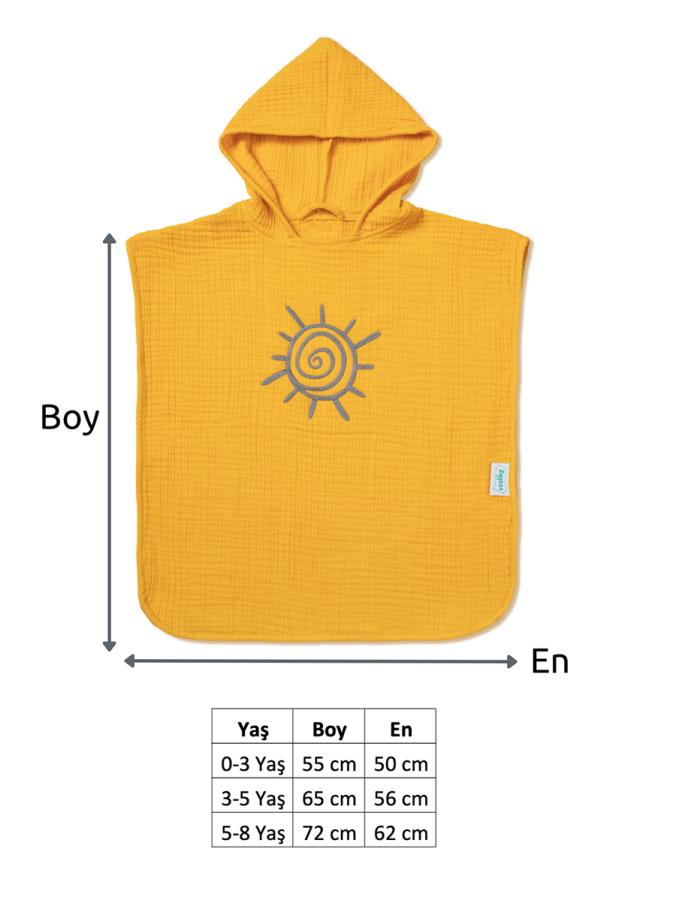 4 Katlı Nakışlı Müslin Panço - Hardal - 2