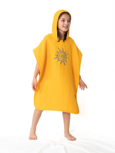 4 Katlı Nakışlı Müslin Panço - Hardal - 3