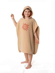 4 Katlı Nakışlı Müslin Panço - Kum Beji - 2