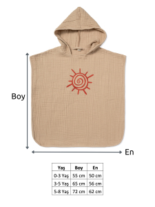 4 Katlı Nakışlı Müslin Panço - Kum Beji - 3