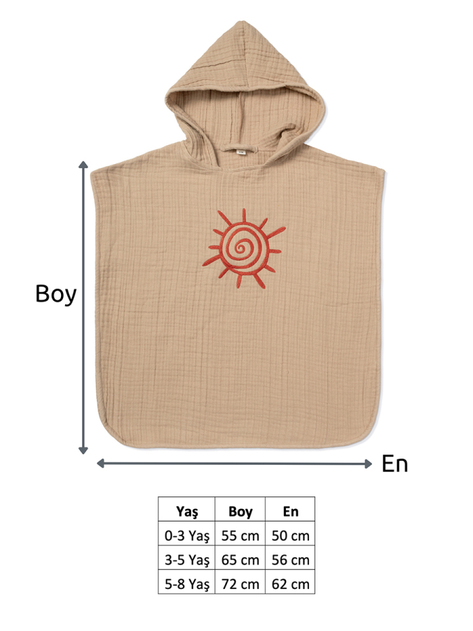 4 Katlı Nakışlı Müslin Panço - Kum Beji - 3