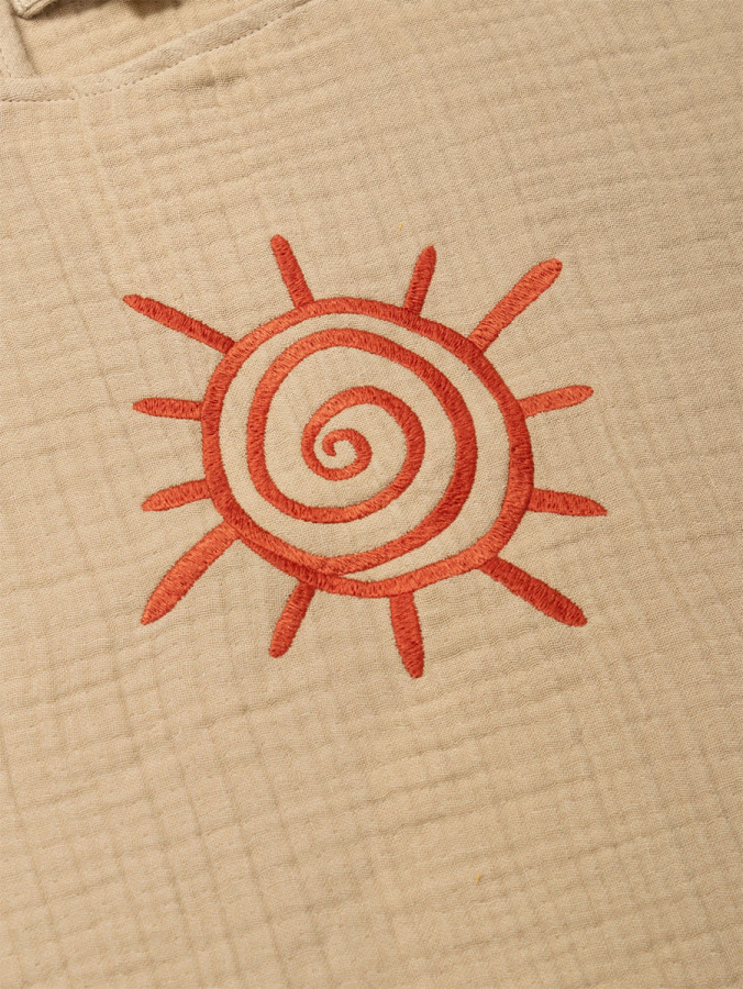 4 Katlı Nakışlı Müslin Panço - Kum Beji - 4