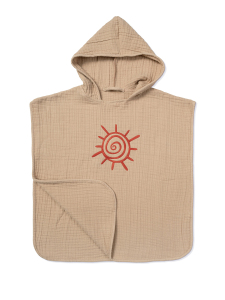 4 Katlı Nakışlı Müslin Panço - Kum Beji - 5