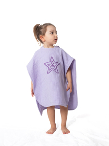 4 Katlı Nakışlı Müslin Panço - Lila - 2