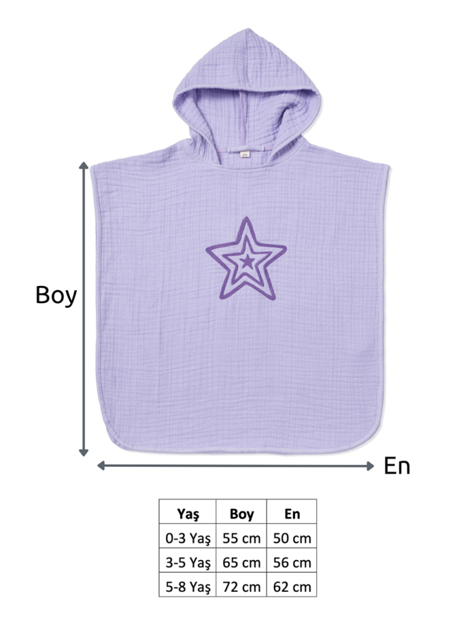 4 Katlı Nakışlı Müslin Panço - Lila - 3