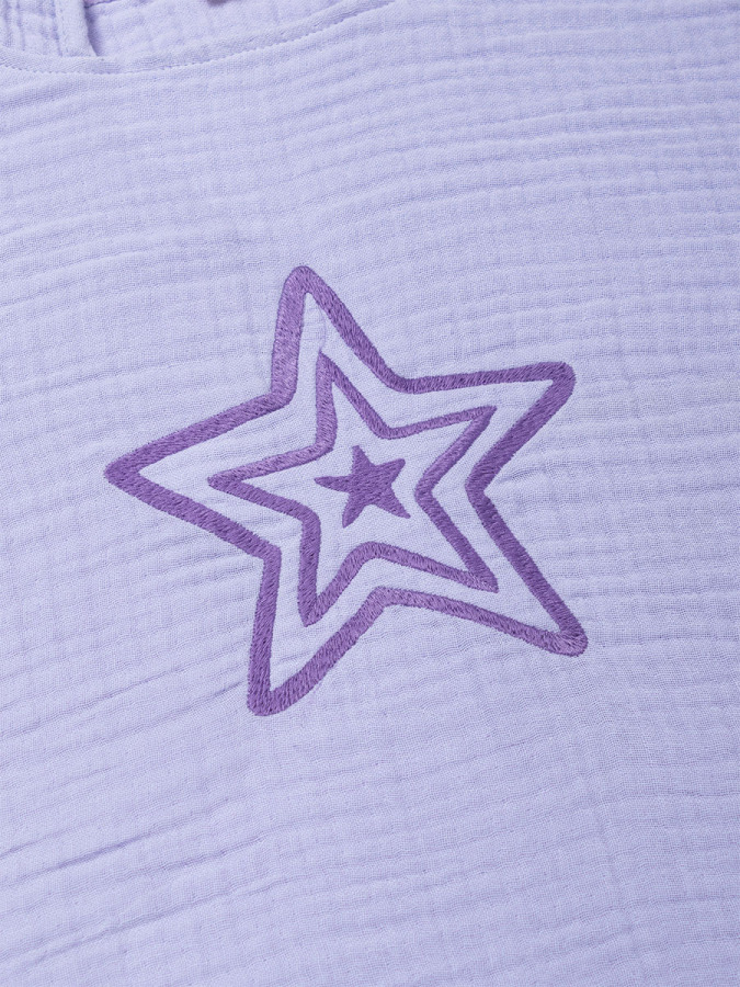 4 Katlı Nakışlı Müslin Panço - Lila - 4