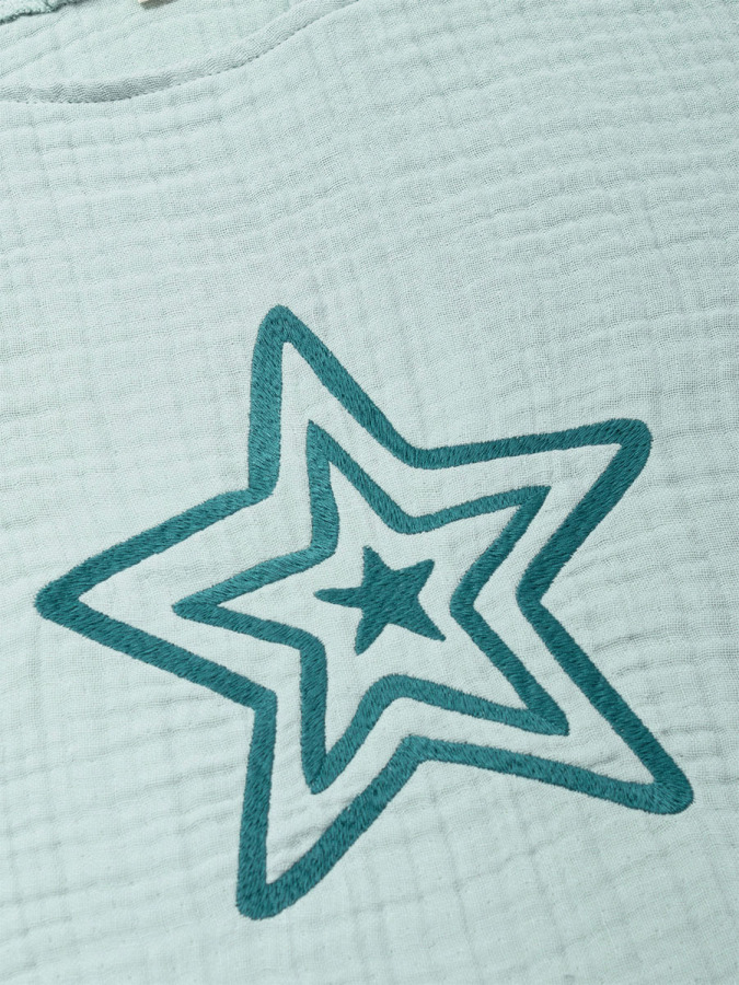 4 Katlı Nakışlı Müslin Panço - Mint Yeşili - 5