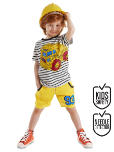 93 Truck Çizgili Sarı Erkek Çocuk Yazlık T-shirt ve Şort Takım - Denokids