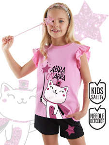 Abra Catabra Fırfırlı Kız Çocuk Yazlık T-Shirt Şort Takım - Denokids