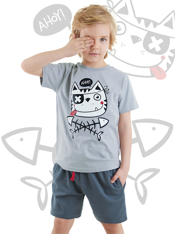 Ahoy Kedi Erkek Çocuk Yazlık T-shirt Şort Takım - 1