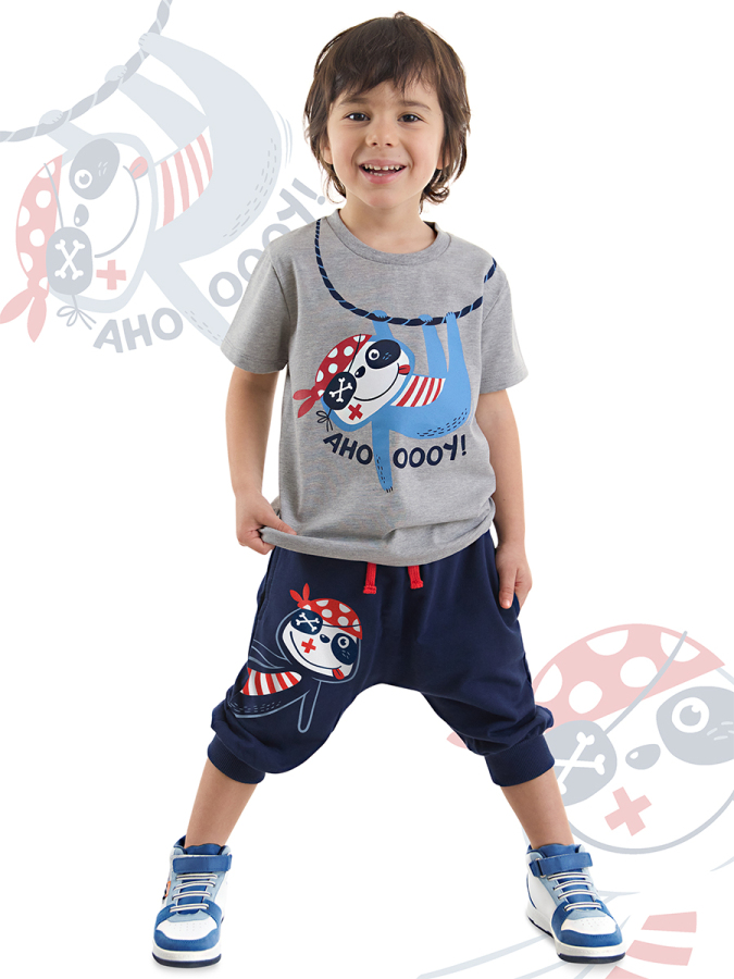 Tembel Hayvan Erkek Çocuk Yazlık T-shirt Kapri Takım - 1