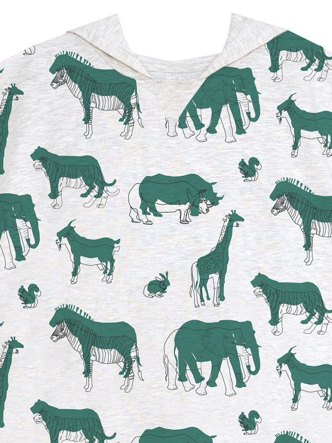 Animals Yeşil Erkek Çocuk Kapüşonlu Yazlık T-shirt Şort Takım - 8