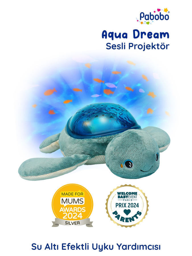 Aqua Dream Kaplumbağa Sesli Projektör – Su Altı Efektli Gece Lambası, Ağlama Sensörlü, USB-C Şarjlı, Ninni & Beyaz Gürültülü Bebek Uyku Yardımcısı | Yenidoğan 0+ - 1