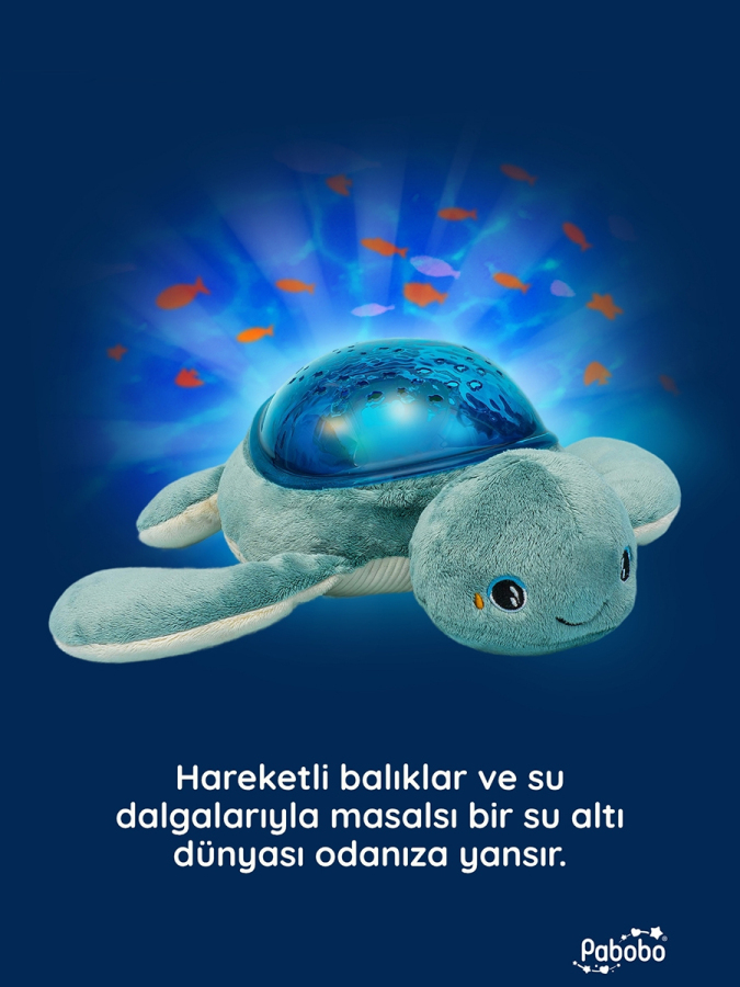Aqua Dream Kaplumbağa Sesli Projektör – Su Altı Efektli Gece Lambası, Ağlama Sensörlü, USB-C Şarjlı, Ninni & Beyaz Gürültülü Bebek Uyku Yardımcısı | Yenidoğan 0+ - 5
