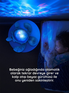 Aqua Dream Kaplumbağa Sesli Projektör – Su Altı Efektli Gece Lambası, Ağlama Sensörlü, USB-C Şarjlı, Ninni & Beyaz Gürültülü Bebek Uyku Yardımcısı | Yenidoğan 0+ - 6