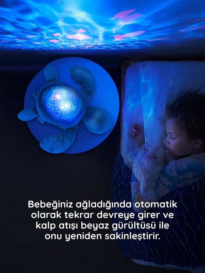 Aqua Dream Kaplumbağa Sesli Projektör – Su Altı Efektli Gece Lambası, Ağlama Sensörlü, USB-C Şarjlı, Ninni & Beyaz Gürültülü Bebek Uyku Yardımcısı | Yenidoğan 0+ - 6