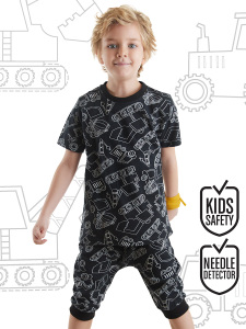 Araba Erkek Çocuk Siyah Yazlık T-Shirt Kapri Şort Takım - Denokids